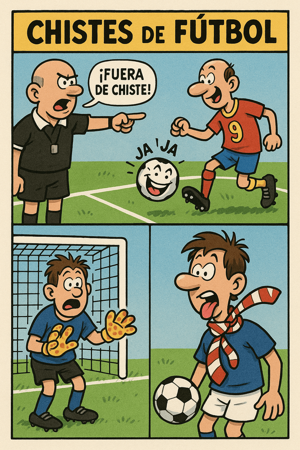 viñeta de cómic de chistes de fútbol